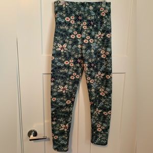 Flower print fleece lined cozy comfort leggings size L/XL